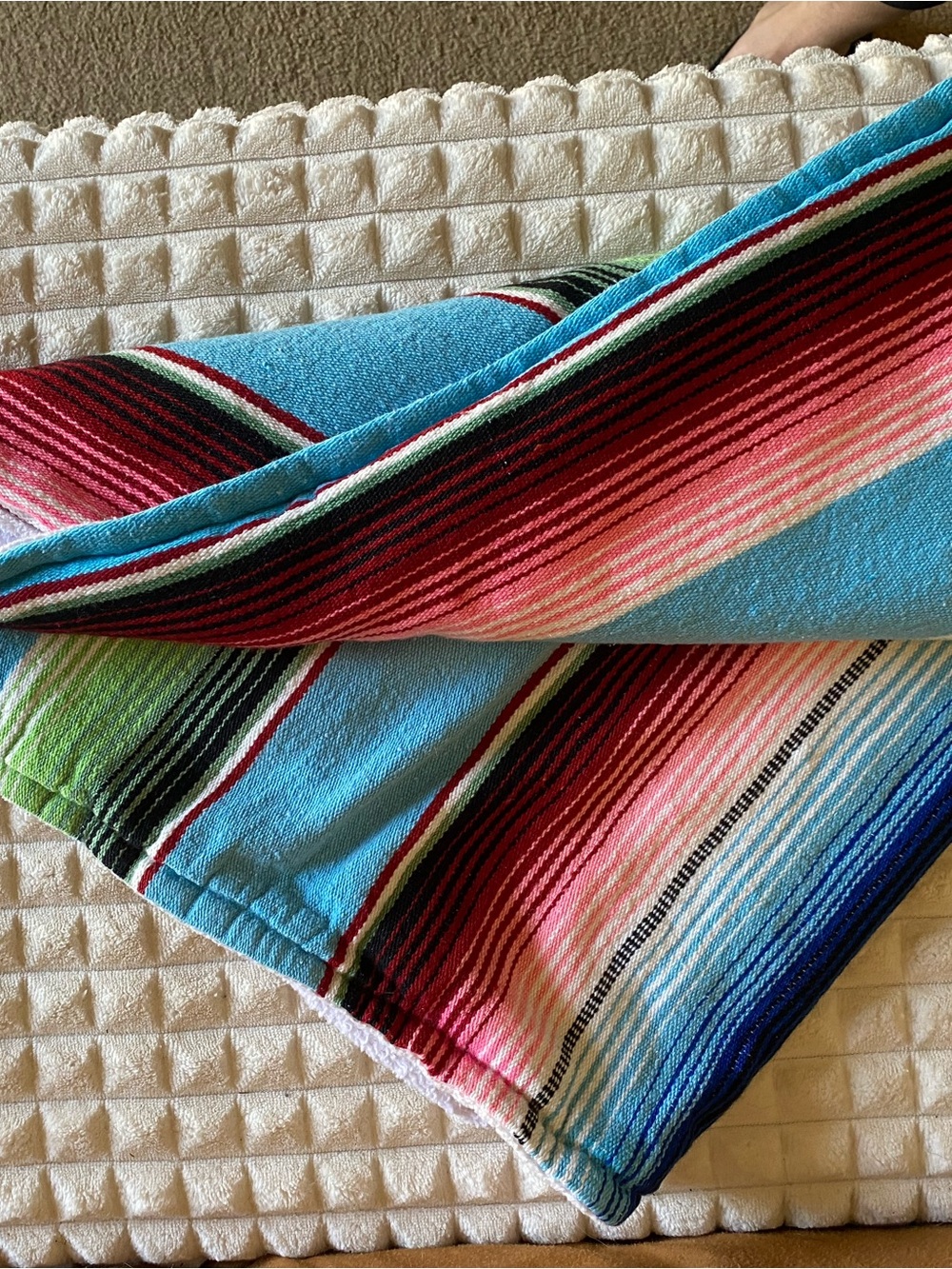 La Vereda Woven Mexican-Style Blanket - Turquoise Multi - Picture 5 of 6
